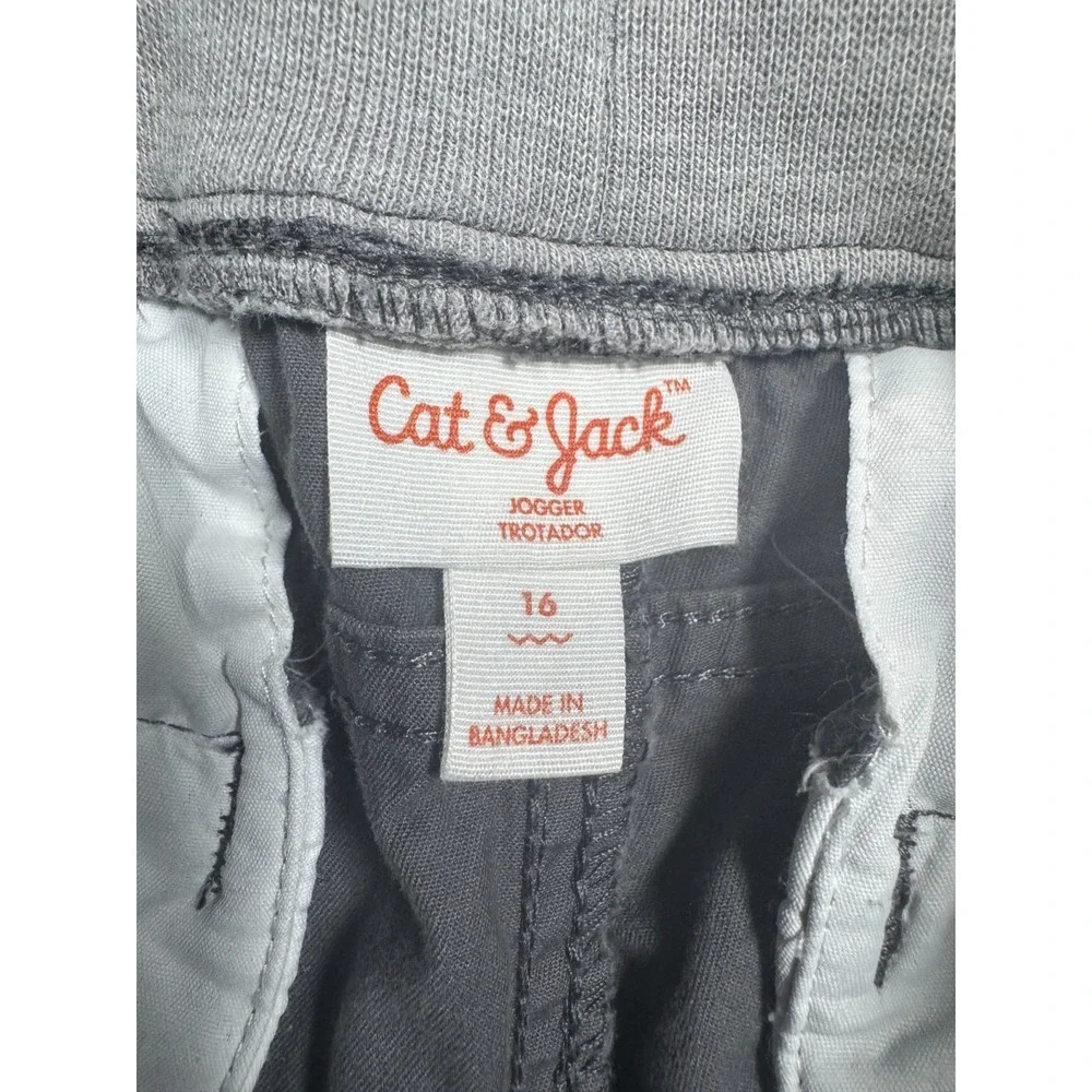 Cat & Jack Jogger Pants Boys 16‎ Gray Woven Elastic Drawstring Waist Tapered Leg